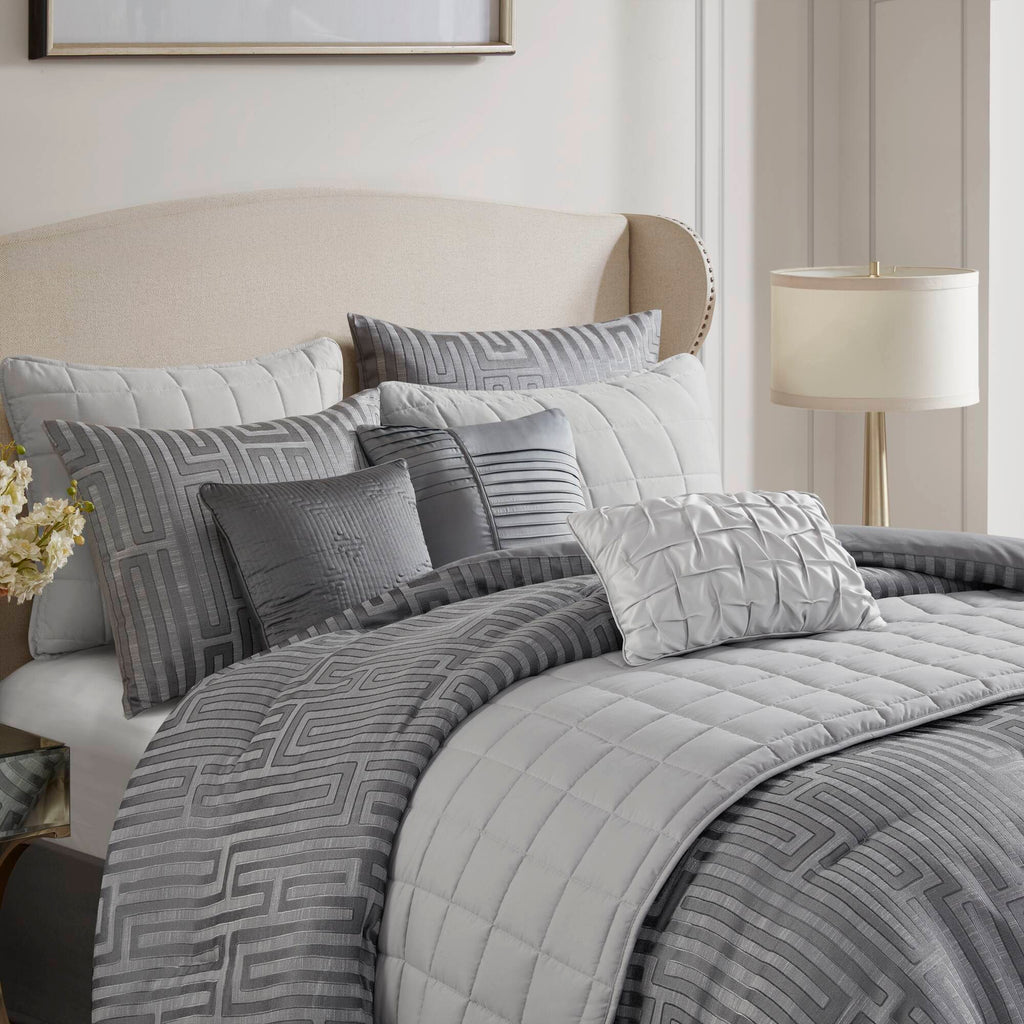 Royce - 10 Piece Queen Luxury Comforter Set - Gray