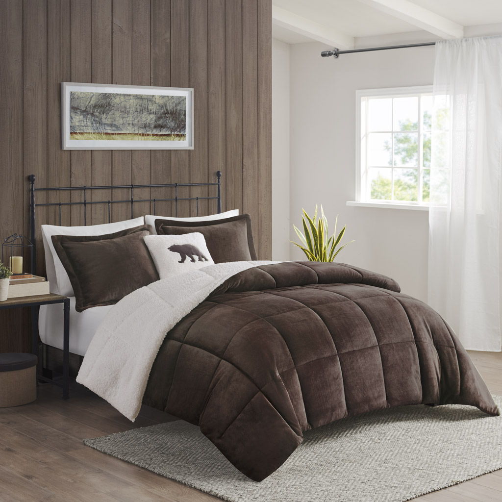 Alton - Down Alternative Comforter Set - Brown / Ivory