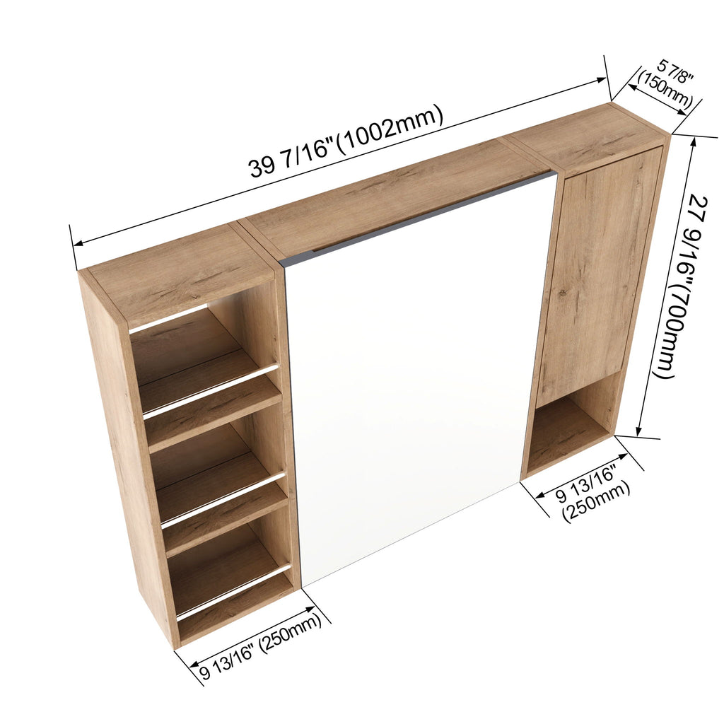 Wall Mounted Bathroom Mirror Cabinet, Adjustable Shelves Storage Cabinet - Imitative Oak