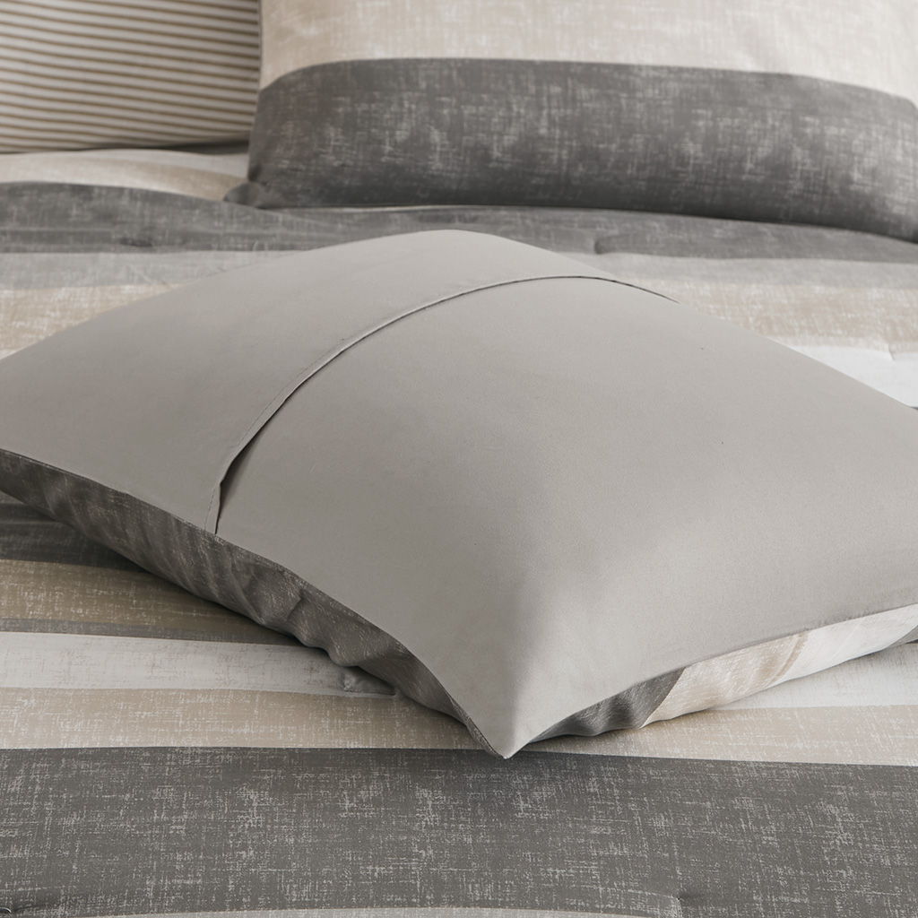 Jaxon - Stripe Comforter Set With Bed Sheets - Taupe / Gray