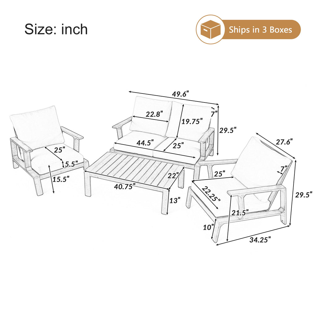 4 Piece Outdoor Sofa Set With Cushions And Coffee Table