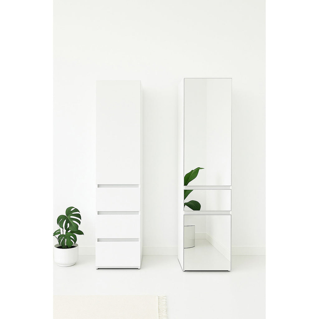 Elise - Modular Wood Closet System With Mirror In Customizable Storage Solution - White