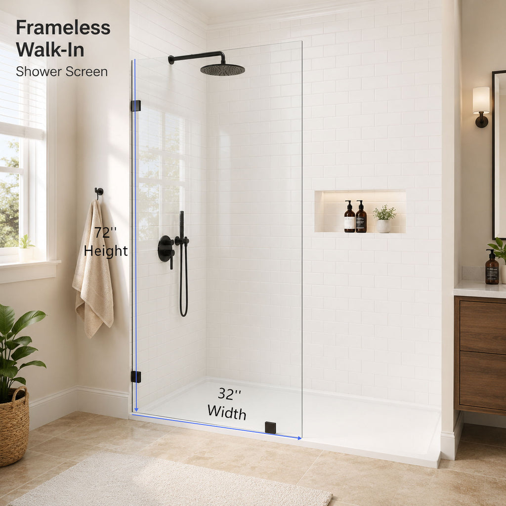 Frameless Walk-In Shower Glass Panel - Black
