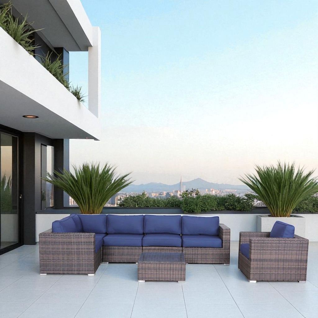 Wicker Seating Group Set With Table And Cushions