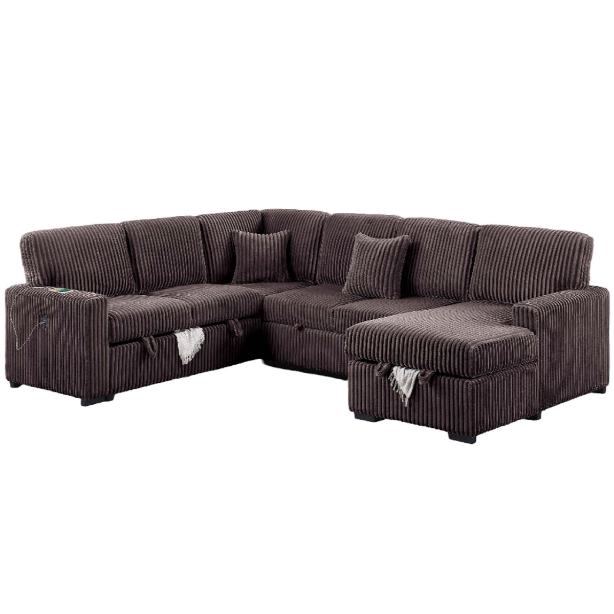 Convertible Sectional Upholstered Sleeper Sofa With Storage Chaise