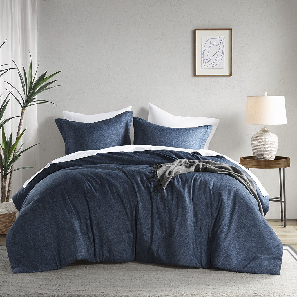 Camden - Twin/Twin Long Chambray Print Solid Comforter Set - Navy