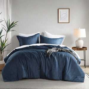 Camden - Full/Queen Chambray Print Solid Comforter Set - Navy
