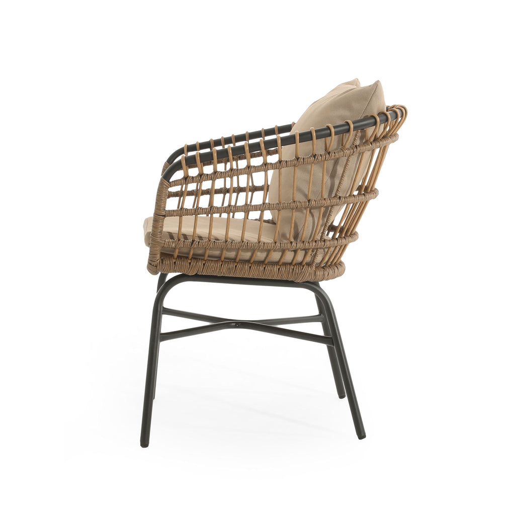 Contemporary Outdoor Patio Chairs With Cushions (Set of 2) - Beige / Black