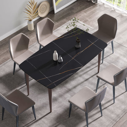 63" Modern Artificial Stone Black Curved Metal Leg Dining Table, 6 People - Black