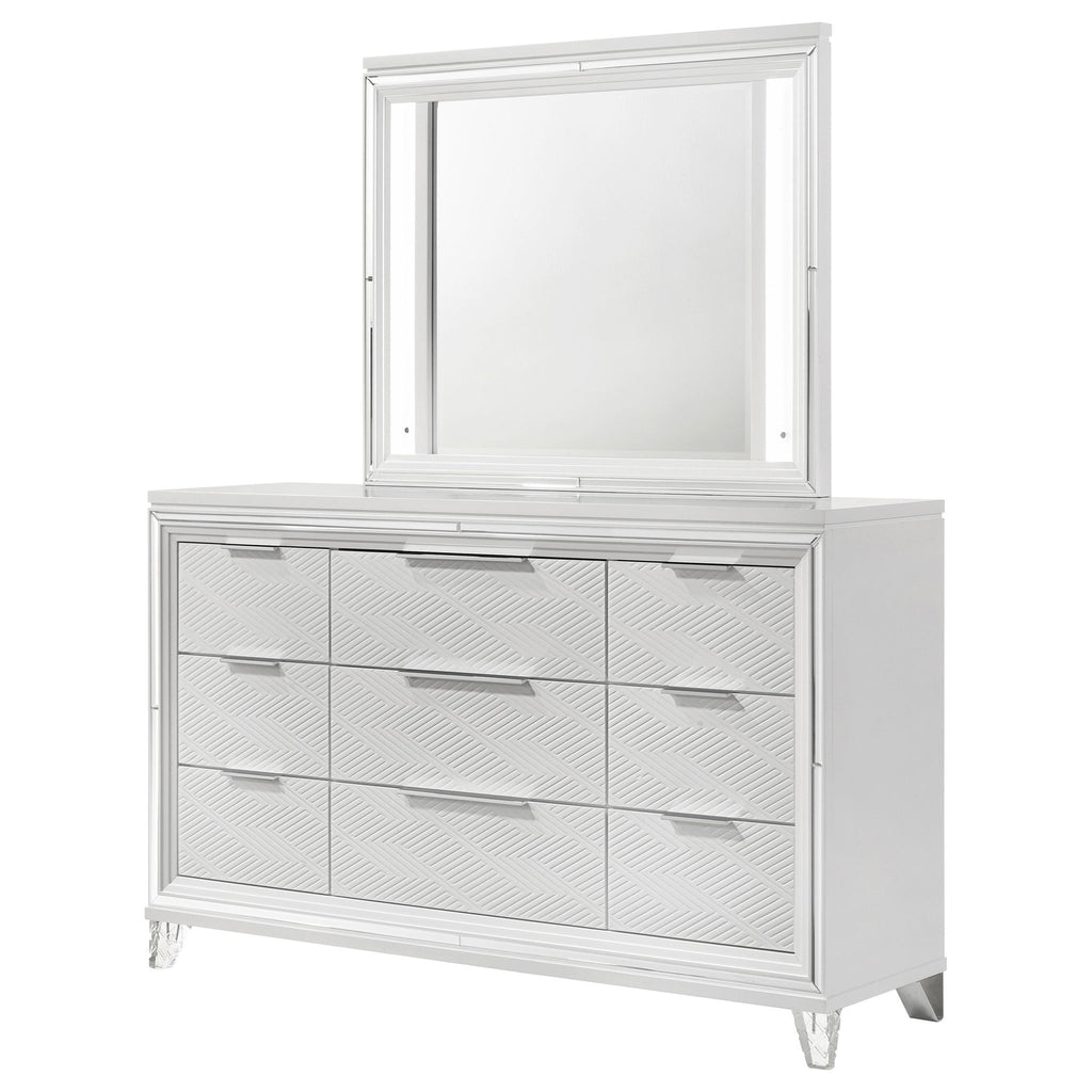 9 Drawer Dresser With LED Mirror, Touch Activated Lighting - White