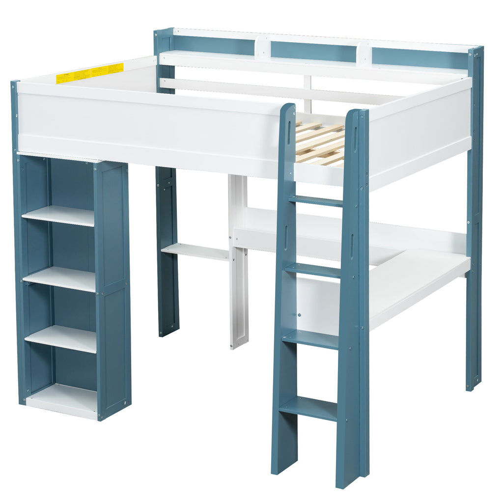 Loft Bed With Built In Storage Shelves, Clothes Rail, And Desk