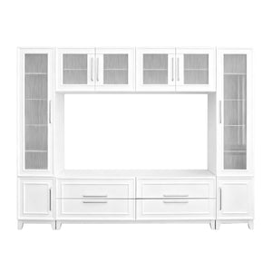 Wall Unit Entertainment Center With Glass Doors For TVs Up To 75" With Drawers For Living Room - White