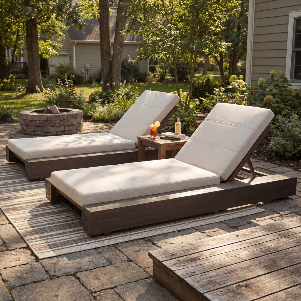 Outdoor Chaise Lounges With Water-Resistant Cushions, Adjustable Backrest