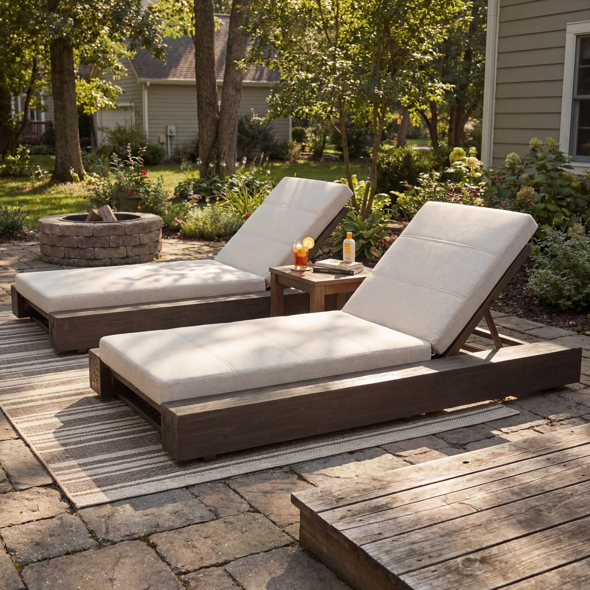 Outdoor Chaise Lounges With Water-Resistant Cushions, Adjustable Backrest