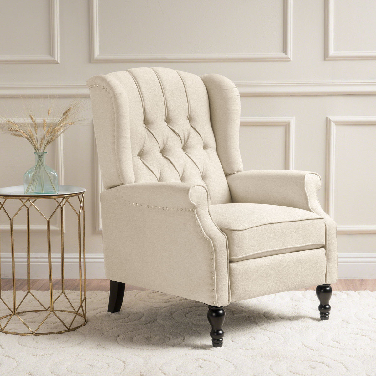 Armchair Recliner With Pushback Mechanism And Wingback Design