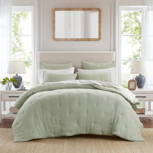 Breeze - Full/Queen Cotton Gauze Embroidered Quilt Set - Sage