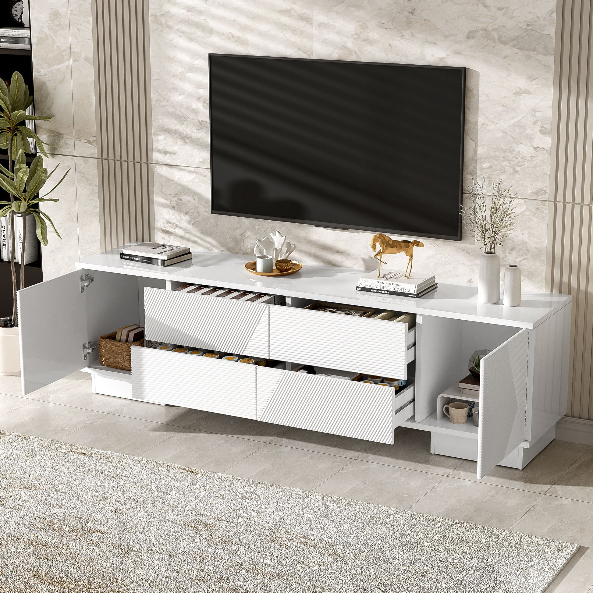 Modern TV Stand With Storage Cabinets, 4 Drawers