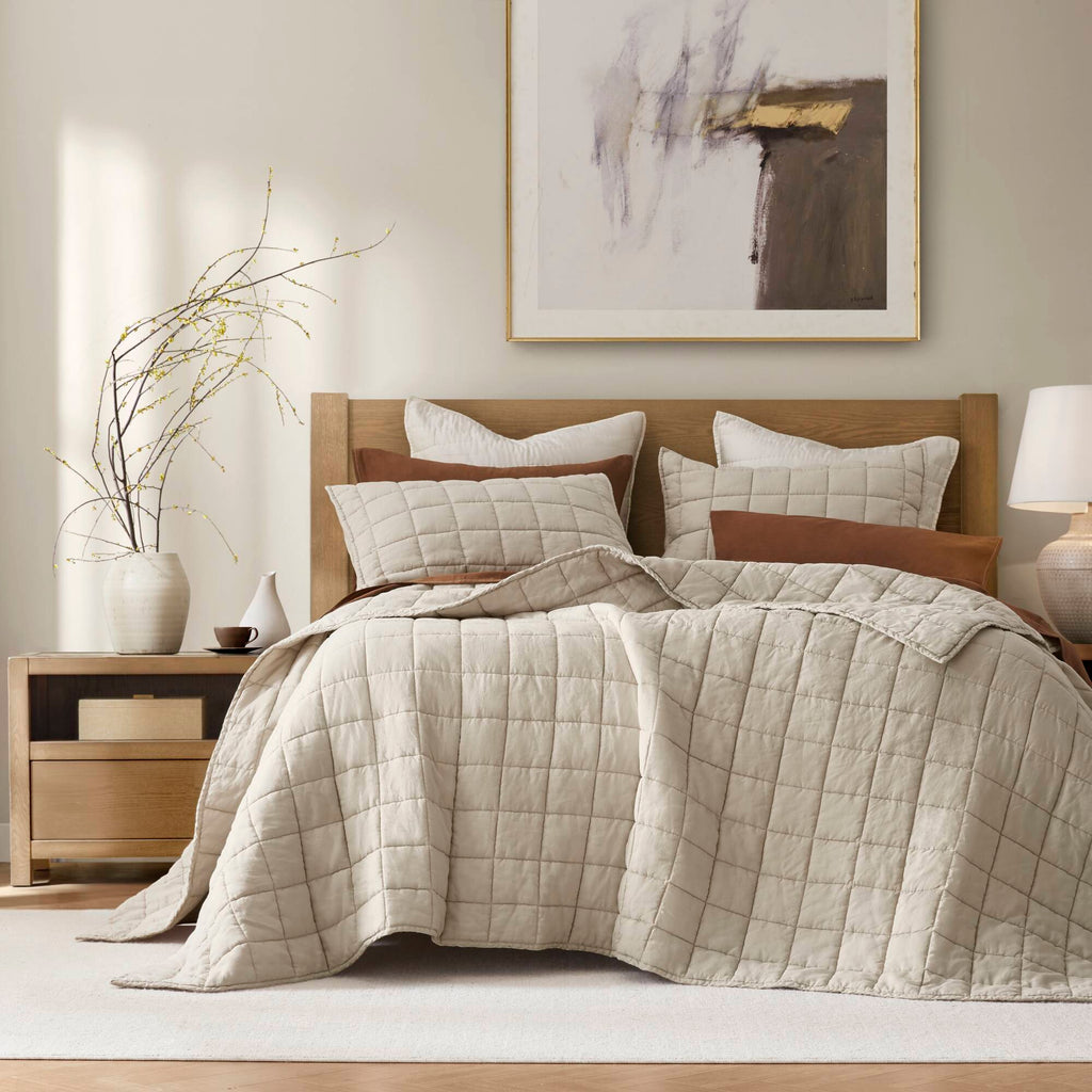 100% Linen - King/California King Linen Garment Washed Quilt Set - Linen