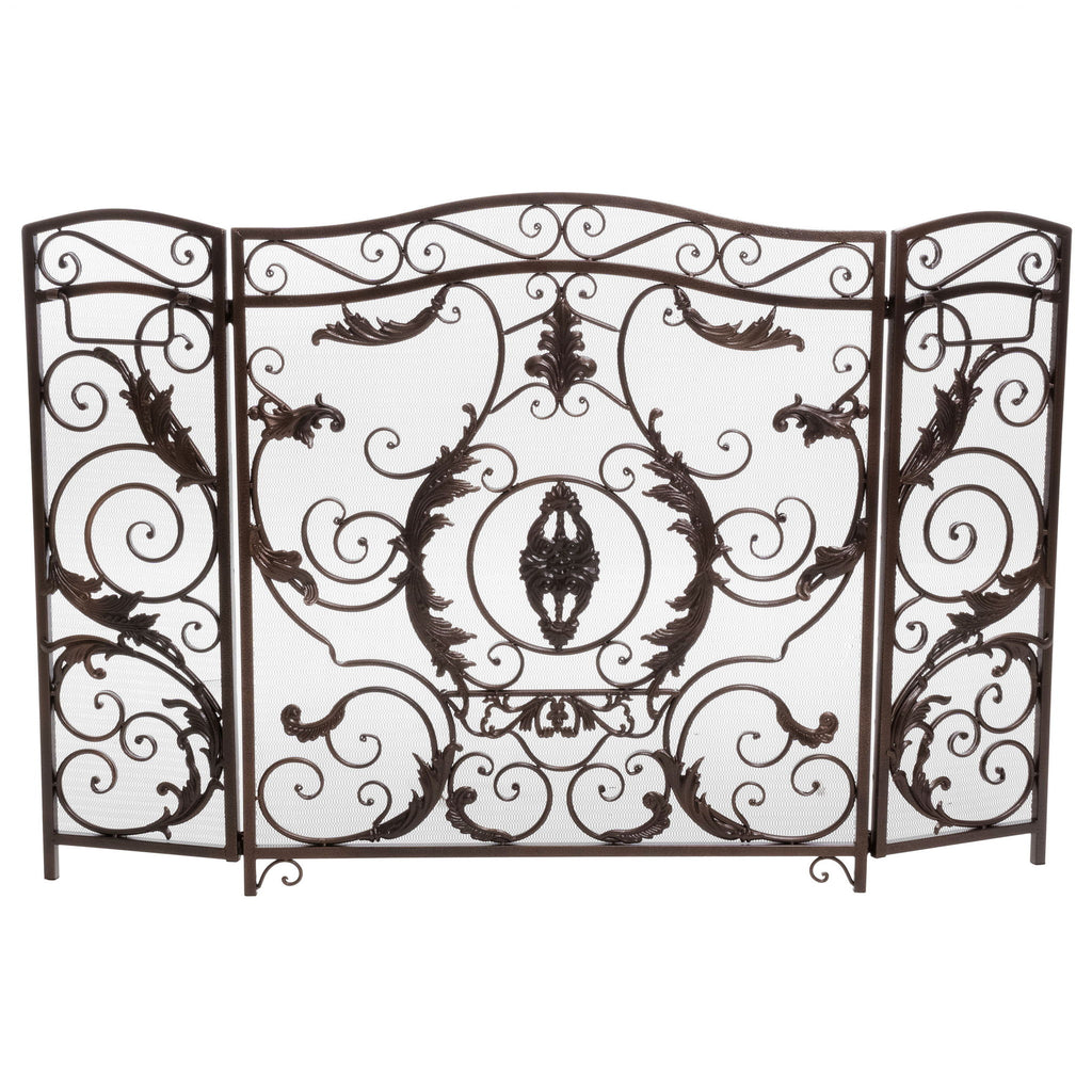 Mariella - Traditional Floral Iron Fireplace Screen With Ornate Design