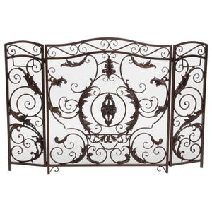 Mariella - Traditional Floral Iron Fireplace Screen With Ornate Design