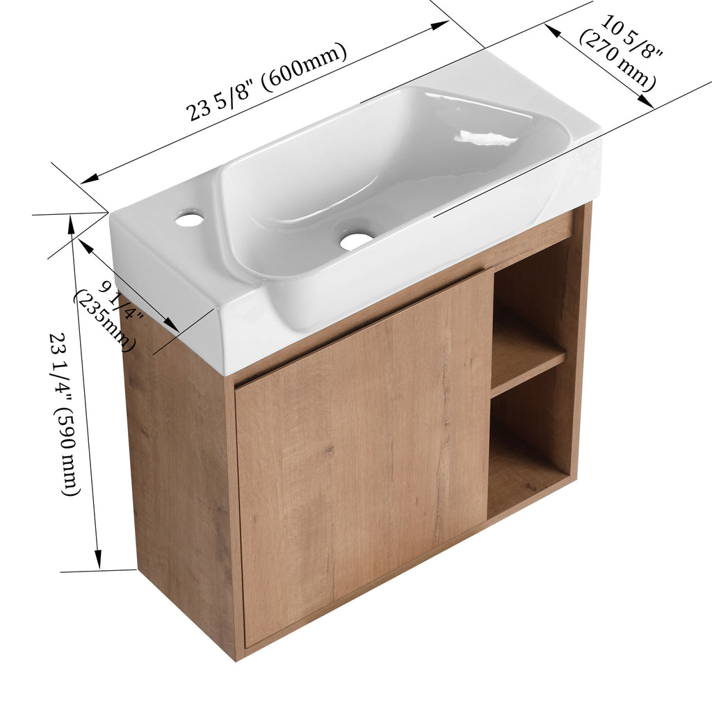 24" Wall Mounted Bathroom Vanity & Sink & Soft Close Door - Imitative Oak / White