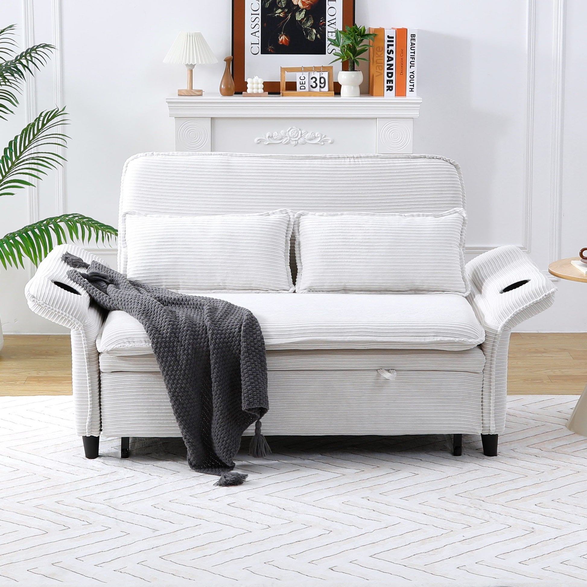 Modern Fabric Multi-Functional Sofa Bed With Adjustable Armrests And Backrests