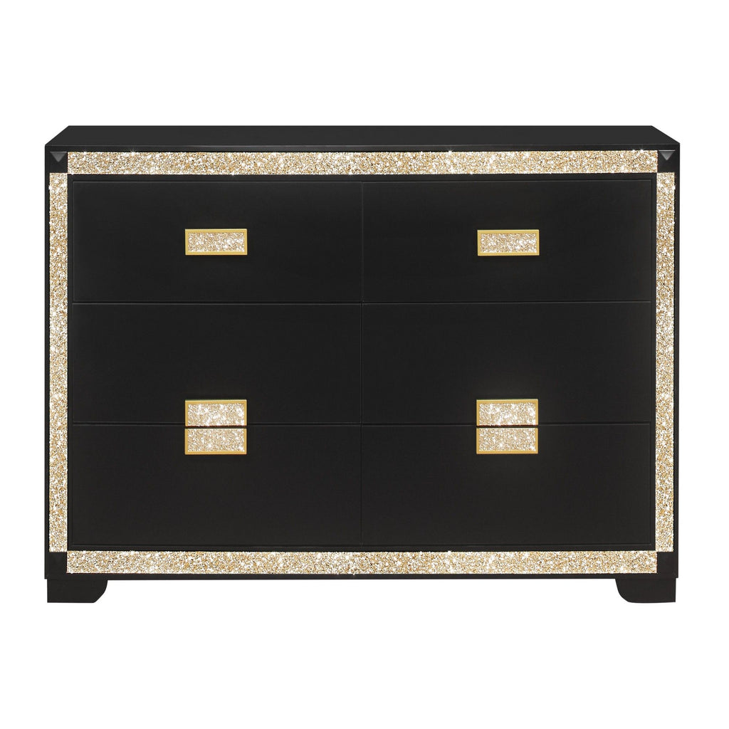 Lively - Dresser With Glitter Detail And Thick Bar Handle Hardware - Black