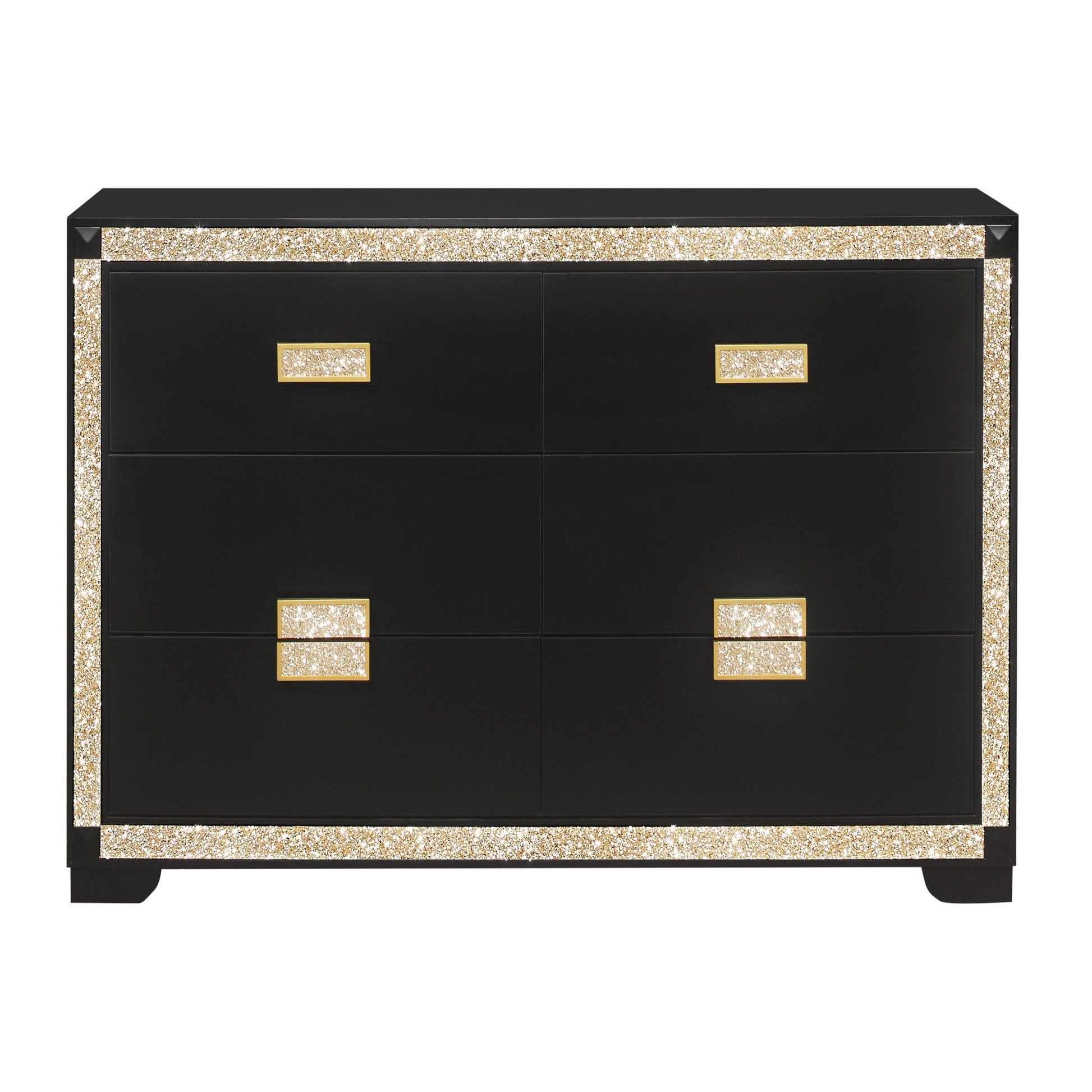 Lively - Dresser With Glitter Detail And Thick Bar Handle Hardware - Black