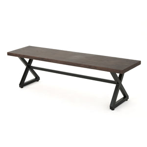 Modern Aluminum Outdoor Dining Bench With X Base
