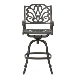 Outdoor Cast Aluminum Swivel Bar Stool With Scrolled Arms - Bronze