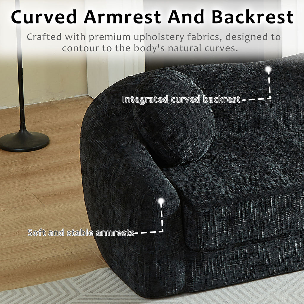Curved Convertible Sofa, 2 In 1 Frameless Folding Sofa Bed With Pull Out Base And Deep Seat