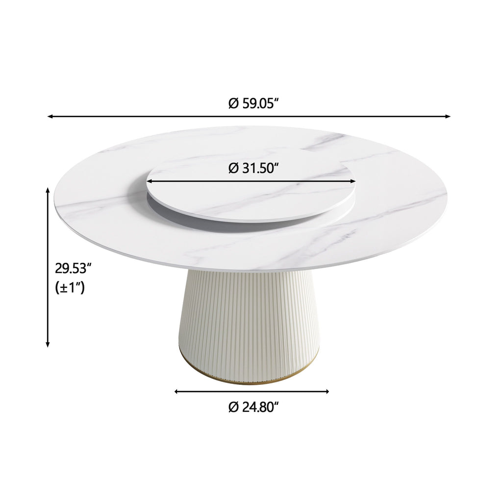 Modern, Round Carbon Steel Base Dining Table, Can Accommodate 6 People