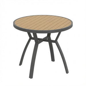 Outdoor Round Patio Table With Slatted Top - Gray