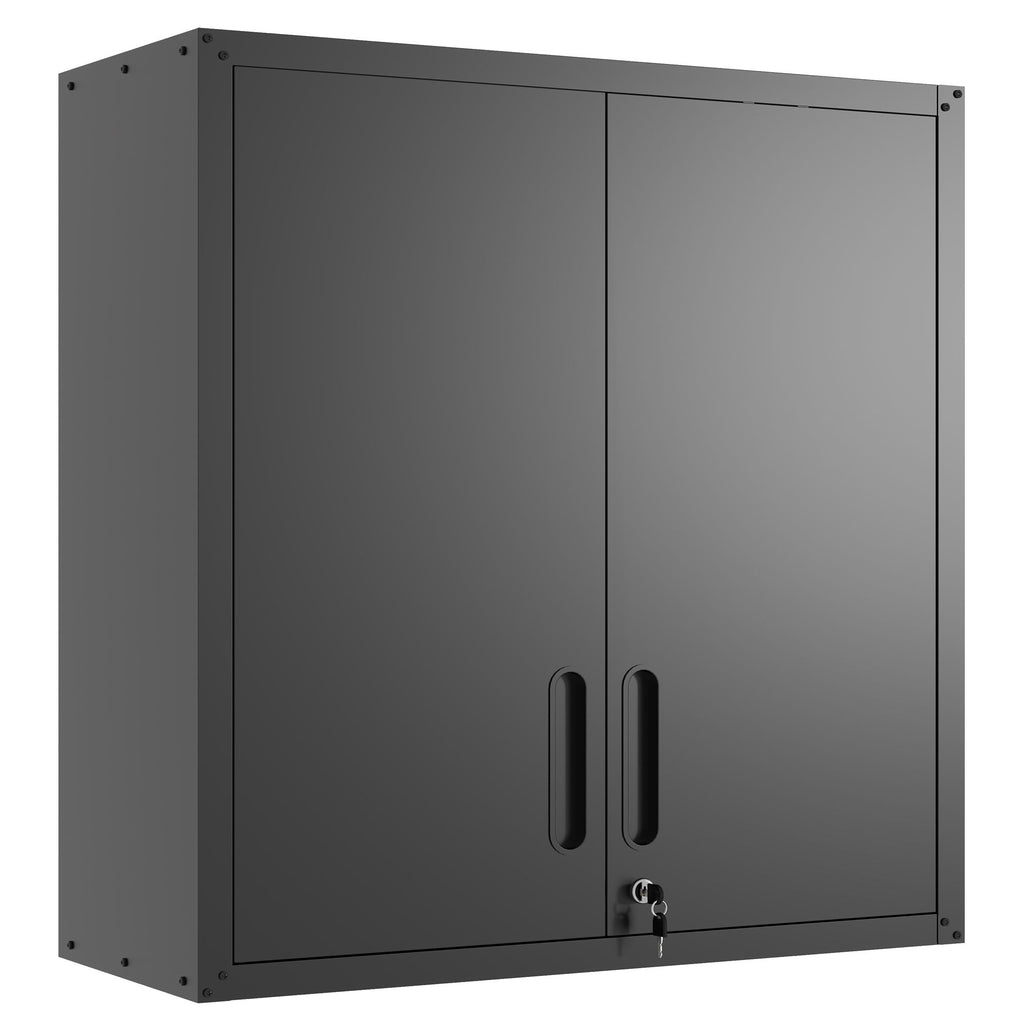 Metal Wall Mounted Tool Storage Cabinet With 2 Locking Doors, Adjustable Shelf, And Drawer