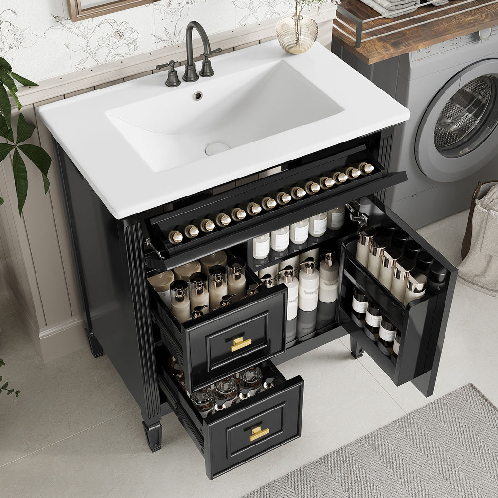 Modern Bathroom Vanity With Sink, 1 Flip Drawer And 2 Drawers, Adjustable Shelf
