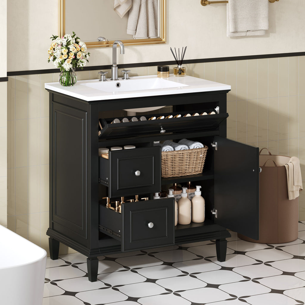 Modern Bathroom Vanity With Sink, Adjustable Shelf, Flip Drawer & 2 Drawers