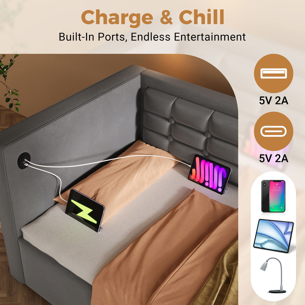 Upholstered Daybed With Hydraulic Storage And USB / Type - C Charging