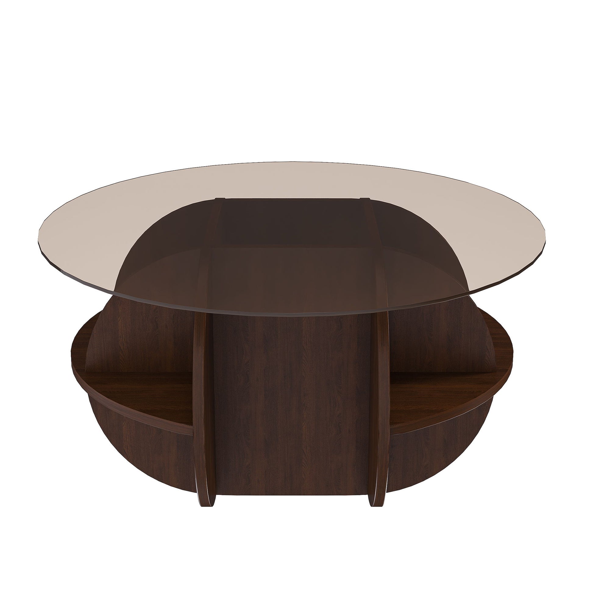 Round Coffee Table With Storage For Living Room - Walnut