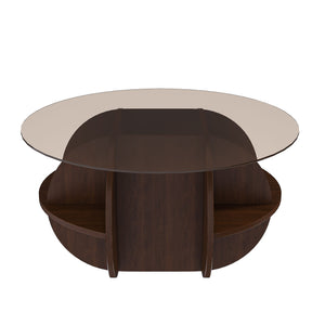 Round Coffee Table With Storage For Living Room - Walnut