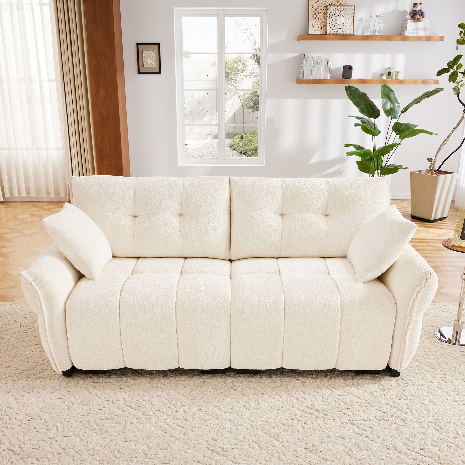 Modern Sofa & Pillows, Textured Cover, High Rebound Cushions