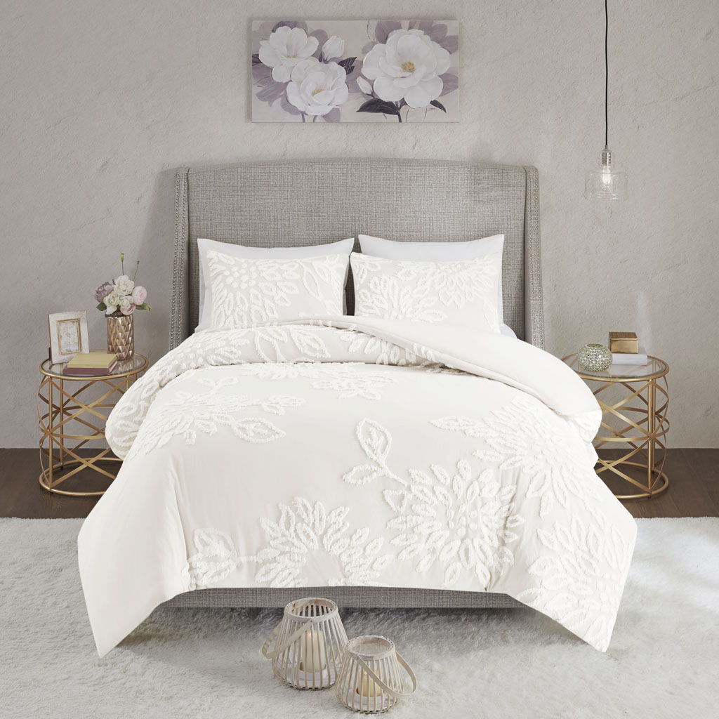 Veronica - 3 Piece Tufted Floral Comforter Set - Off White