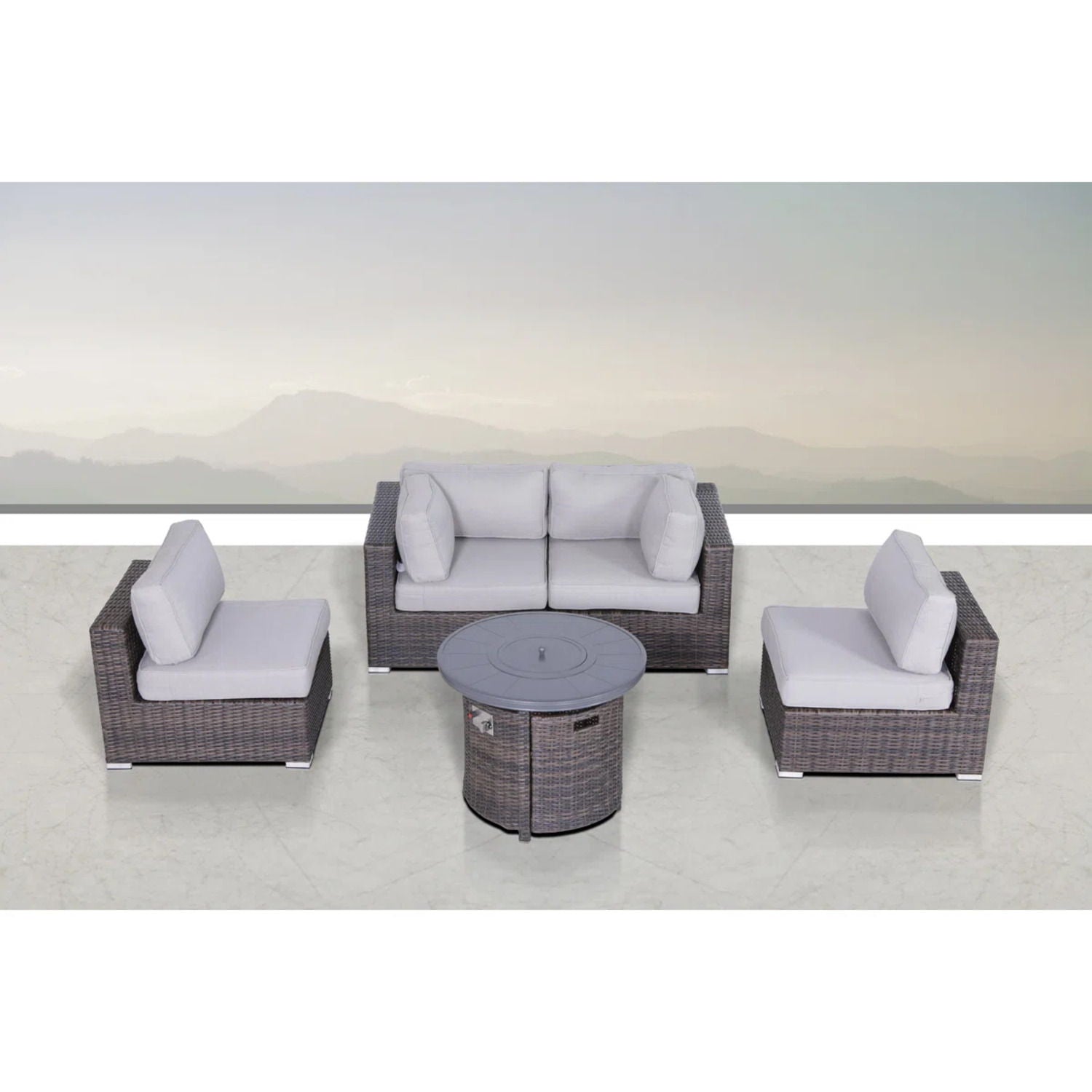 Wicker Outdoor Lounge Set With Cushions And Fire Pit