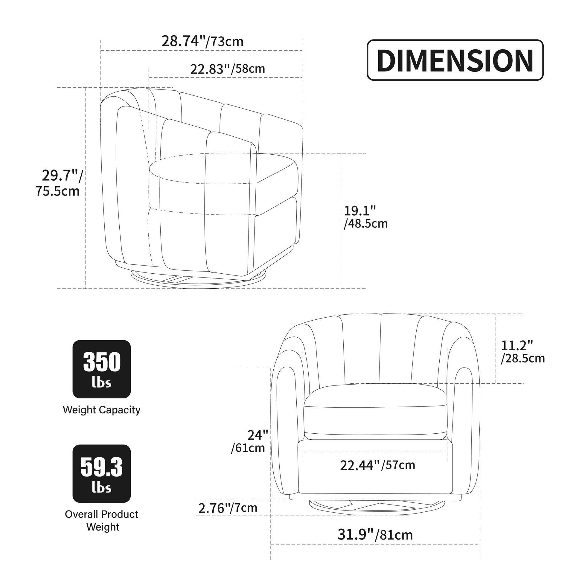 360 Degrees Swivel Upholstered Barrel Armchair For Living Room - Ivory