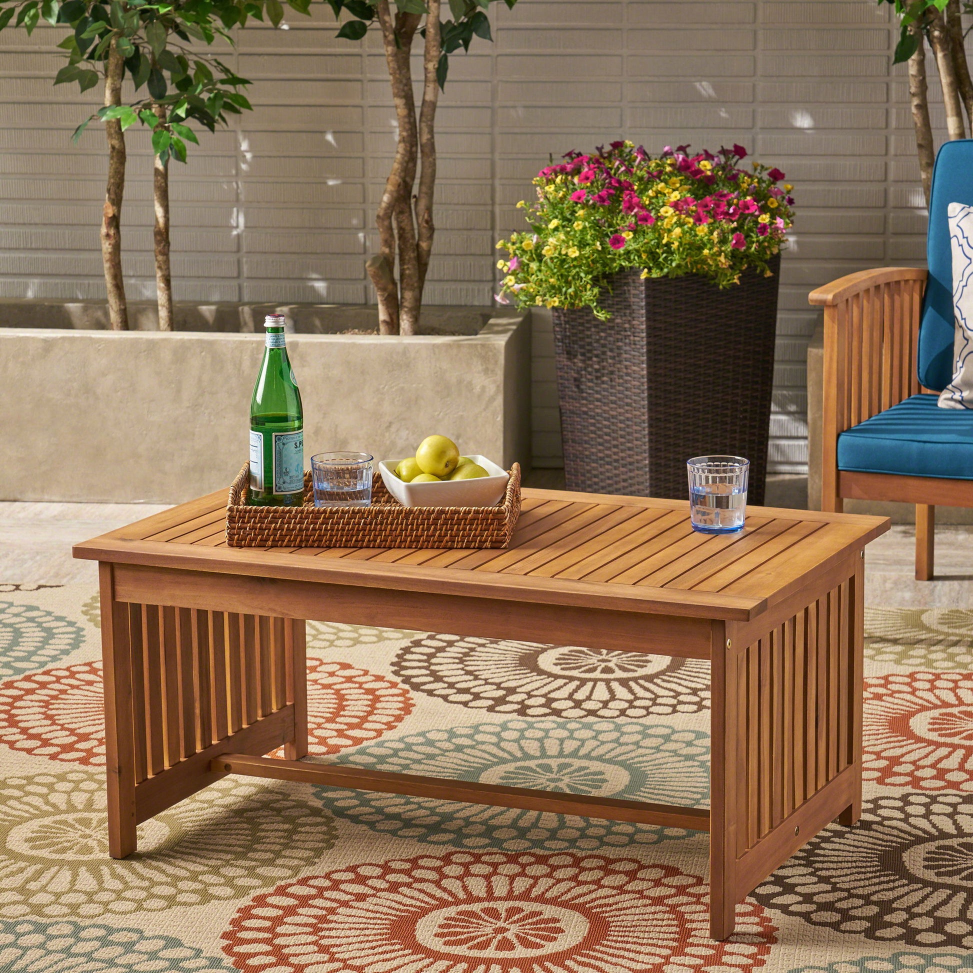 Acacia Wood Rectangular Patio Coffee Table For Outside