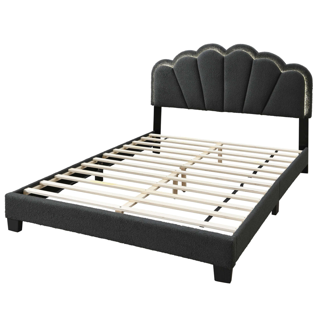Bed With Floral Design Headboard And Built In LED Lighting
