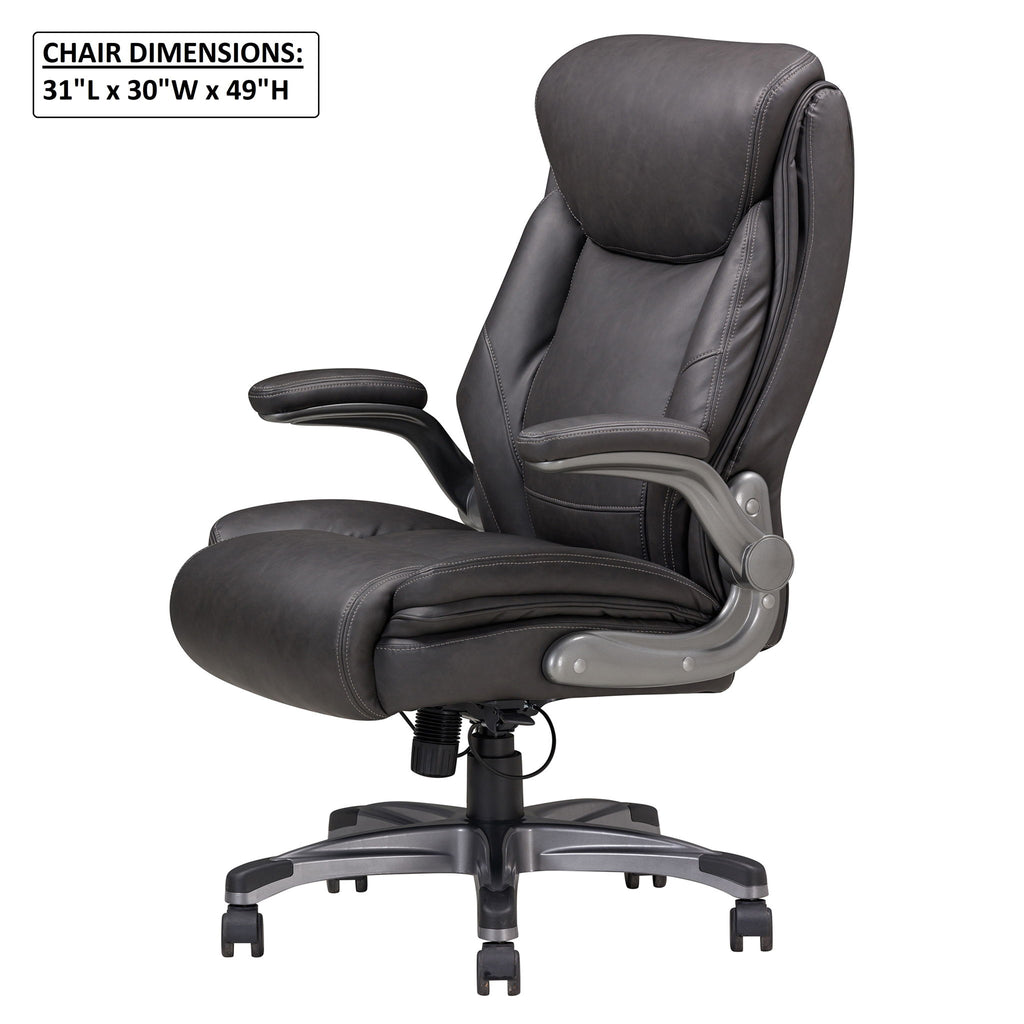 Bonded Leather Upholstered Office Chair With Adjustable Height And Armrest - Gray