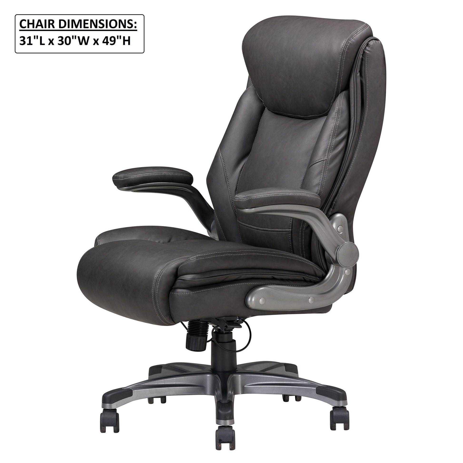 Bonded Leather Upholstered Office Chair With Adjustable Height And Armrest - Gray