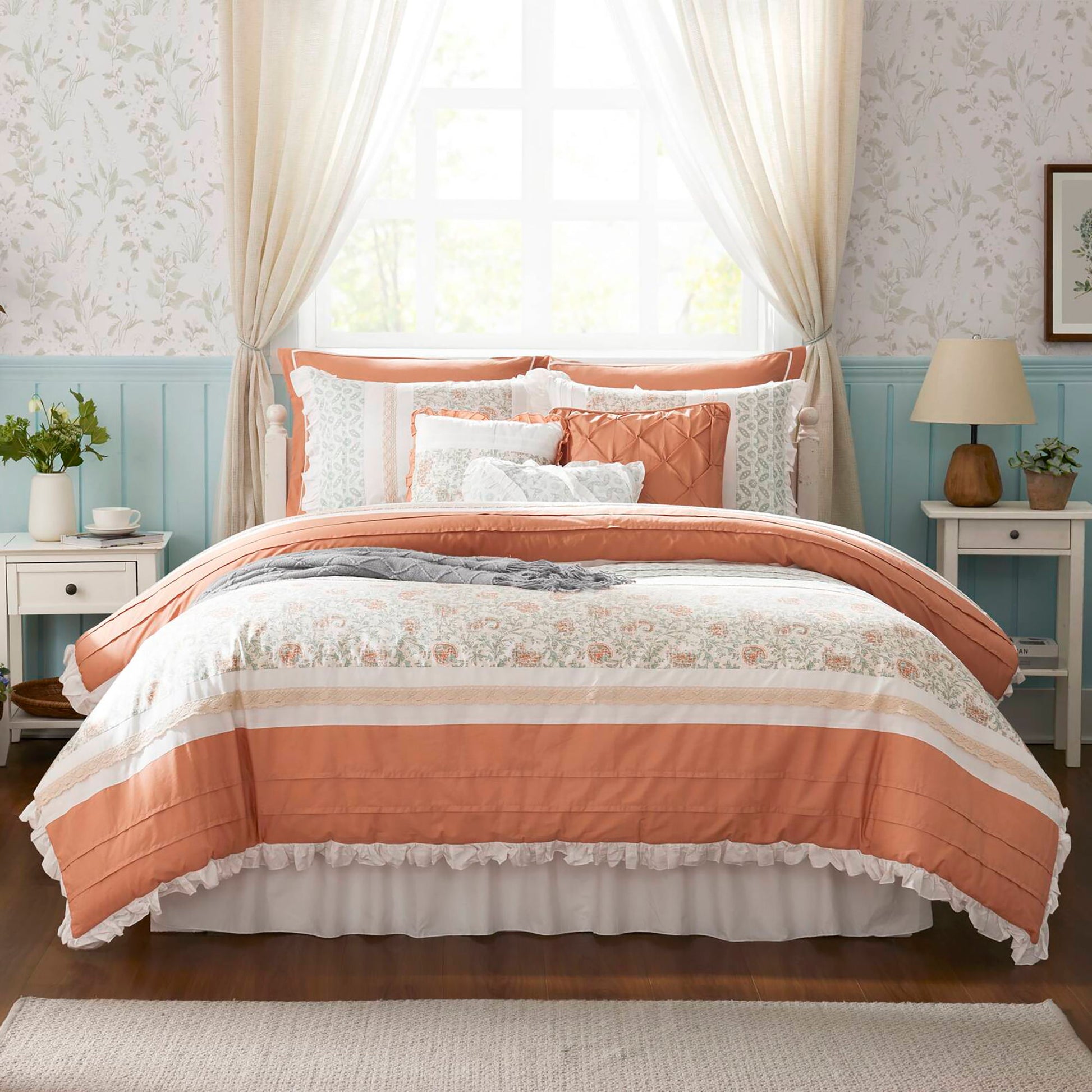 Dawn - King 9 Piece Comforter Set - Coral
