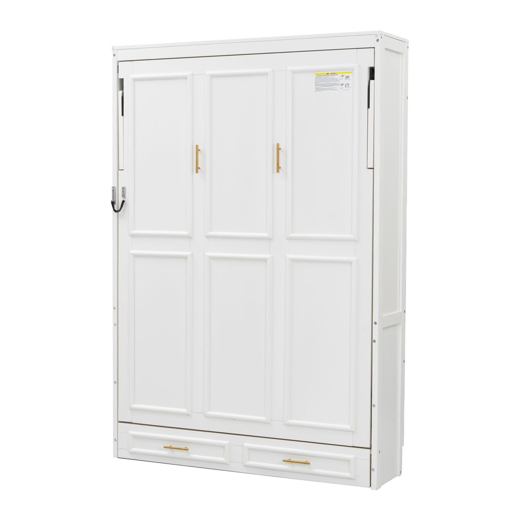 Full Size Murphy Bed With 2 Drawers - Beige