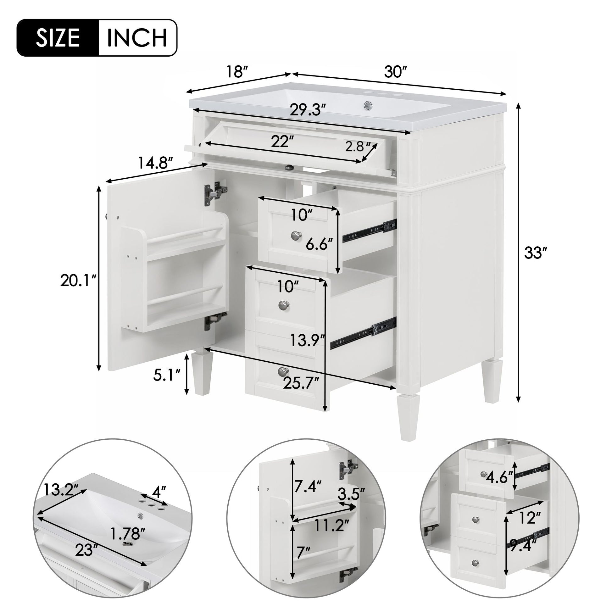 Bathroom Vanity With Top Sink, Storage Cabinet, 2 Drawers, Tip Out Drawer